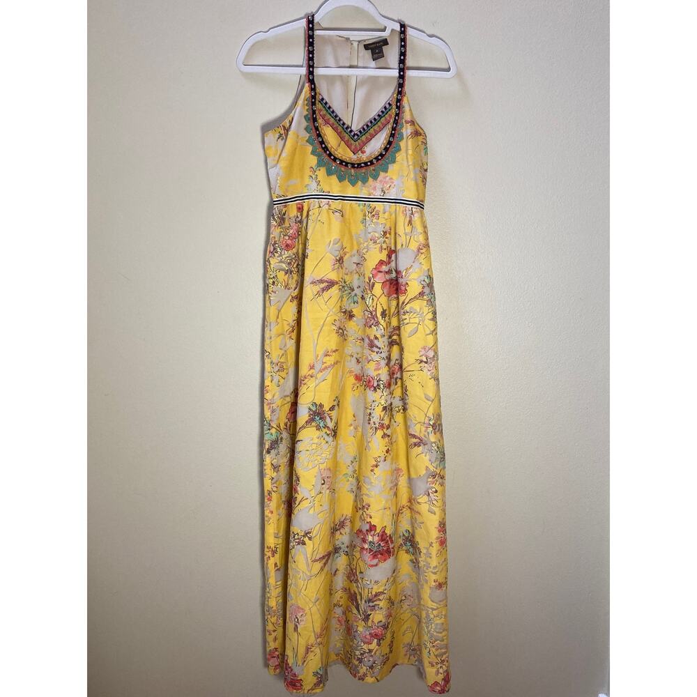 Vineet Bahl Anthropologie Yellow Floral Embroidery Maxi Dress ~ Sz 0 ~ LOVE! - Picture 5 of 10
